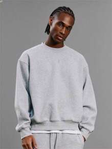 Men's Solid Color Casual Loose Fit Crew Neck Sweatshirt, Autumn