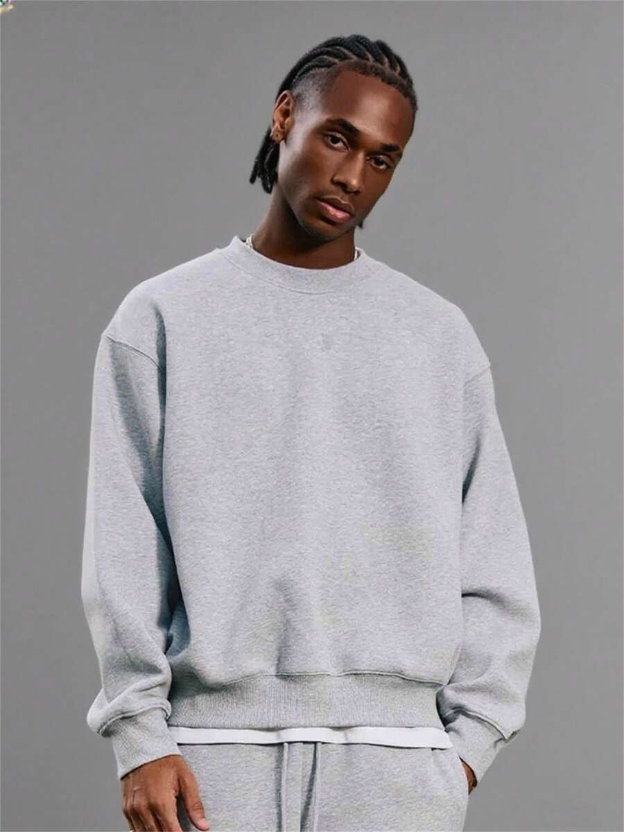 Men's Solid Color Casual Loose Fit Crew Neck Sweatshirt, Autumn