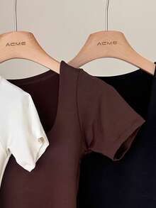 ACME MADE IN CHINA 3-Piece Suplex Bodysuit For Women, Square Neck, Short Sleeve, Thick Fabric - kit3pcs marrom/Off/preto - Xem 3
