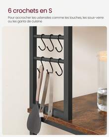VASAGLE Étagère de Cuisine, Étagère pour Machine à Café, 6 Étagères, 6 Crochets, pour Four à Micro-ondes, Cadre en Acier, Style Industriel, 40 x 80 x 167 cm, Marron Rustique et Noir d'Encre - Tabac - Voir 8