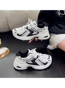 New Women's Casual Sneakers, Chunky Sneakers, Couple Shoes, Suitable For All Seasons - Black and White - View 8