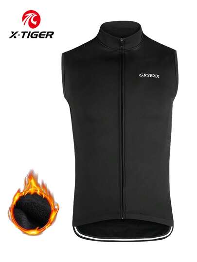 X-TIGER Men's Winter Insulated Cycling Vest With Three Rear Pockets, Perfect For Cycling And Running. It Protects Against Cold And Wind.