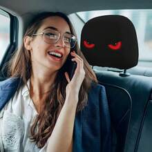 2pcs Red Eye Car Headrest Covers - New Design Fits All Vehicles, Easy Installation - Funny Car Interior Decor For Drivers & Passengers - Durable Fabric Headrest Protectors With Eye-Catching Print