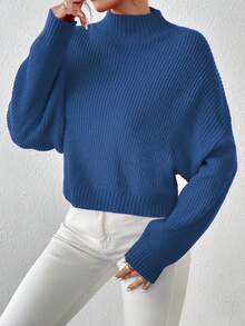 Suéter corto y lindo para mujer, jersey de punto acanalado ligero y cómodo - Neblina azul - Ver 5