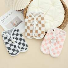 Checkerboard Button-Up Cardigan With Leash For Pets, Warm Lined For Autumn/Winter
