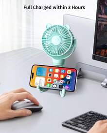 Ventilador para cochecito de bebé GOTOTO, ventilador portátil recargable con batería de 2000 mAh, 3 velocidades de viento, rotación de 360 grados, nivel de ruido ultra bajo, mini ventilador para tu bebé - Azul - View 3