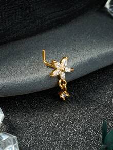 20G Dangle Nose Ring L Shaped Dangling Nose Stud For Women Stainless Steel Nose Ring Studs CZ Flower Dangle Nose Rings Hoops Nose Piercing Jewelry