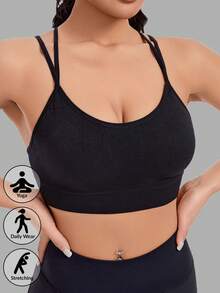 Sutien sport fără fereturi pentru femei, confortabil pentru yoga, alergare, fitness, pilates, design încrucișat cu spatele, potrivit pentru purtare zilnică