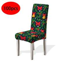 1/4/6/100 件圣诞印花椅套，卡通节日氛围装饰防尘弹力全罩，适用于餐厅、圣诞装饰、节日派对