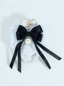 1 Cute Bow With Heart Strap Pearl Bag Pendant, Bag Accessory Faux Pearl Keychain, Cute Faux Pearl Beaded Bracelet Keychain, Retro Charm Wallet Bag Backpack Car Charm For Women And Girls, Ribbon Pearl Pendant Suitable Gift For Friends, Relatives, Valentines - Multicolor - View 19