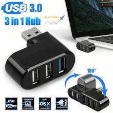 High Quality High-Speed 3-Port Rotating USB 2.0 Hub For Laptop For PC Hub USB Rotate Splitter Mini Adapter 3 Ports, Ideal For RV Outdoor Laptop Notebooks And PC Use, Portable & Durable, Black