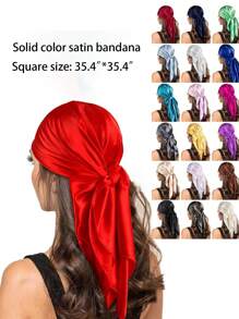 1条纯色缎面90*90厘米方形方巾，时尚简约设计，适合通勤、约会、外出、音乐节等场合，涤纶面料，可用于连衣裙等。 - 紅色 - 查看 2