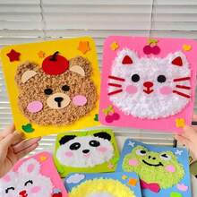 DIY礼物手工缝纫趣味穿线卡通材料包，动手缝纫工艺玩具，手工艺玩具，毛线针画穿线手工制作材料包，创意动物贴纸画玩具