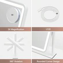 Large Makeup Mirror With Light Strip, 5X Magnifying Glass Illumination, Makeup Mirror Desktop, Smart Touch Desktop, Mirror Strip With 3-Color Adjustable Lighting, Suitable For Dressing Table And Makeup Table Desktop - White - View 7