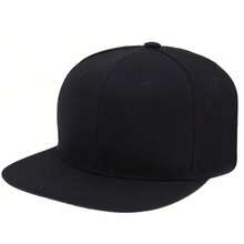 Straight Brim Plain Snapback Cap, Rapper - Black - View 1