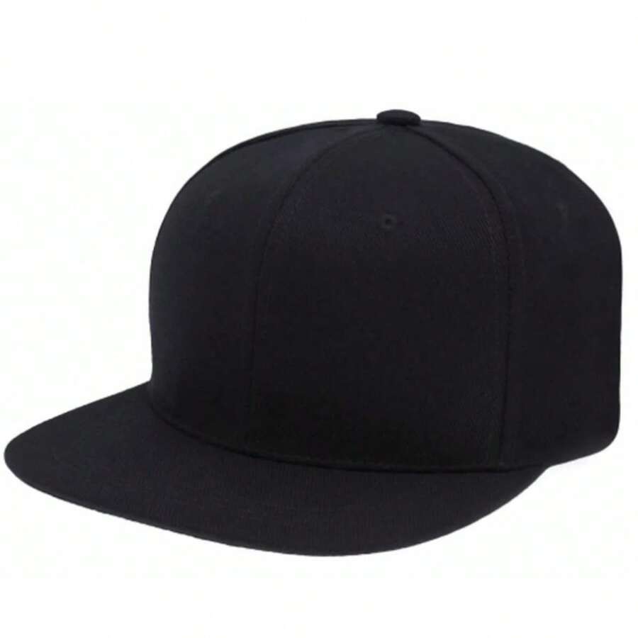 Straight Brim Plain Snapback Cap, Rapper - Black - View 1