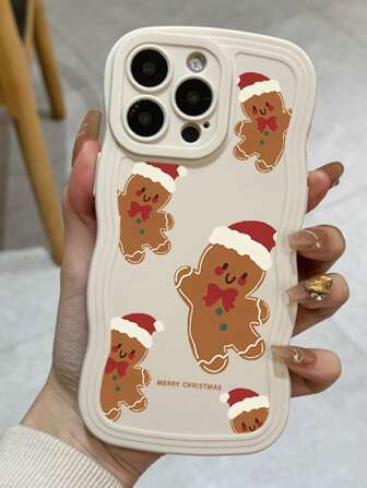 1pc Christmas Themed Gingerbread Man Print Phone Case, Suitable For IPhone XR, 11, 12, 13, 14, 15, 16 Series