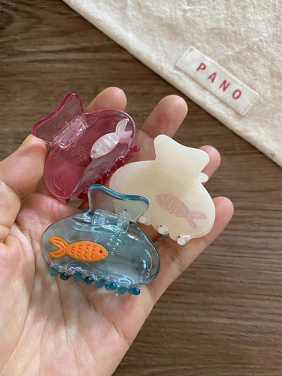 1 件创意透明鱼缸形状发夹，可爱动物鱼和发爪发饰，适合日常佩戴、节日、女孩礼物发夹发夹发夹发夹发夹，爪夹秋冬发饰女士度假装女士 - 彩色 - 查看 1