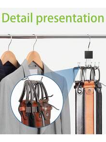 3/1pc 多功能大容量皮带架 - 旋转木架，衣柜收纳架，悬挂式收纳架，用于皮带、背心、帽子、包包、领带和围巾 - 不锈钢挂钩 - 时尚衣橱整理器，家居服装收纳架，卧室衣帽间配件，宿舍服装收纳架，浴室厨房收纳架，时尚衣橱配件 - 彩色 - 查看 2