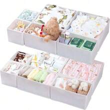 14/12/8/6/3/1 件装衣物抽屉整理器 - 布艺婴儿抽屉隔板，可折叠可洗衣柜收纳整理器 - 3 种尺寸，适用于内衣、婴儿服装、胸罩、袜子、领带、围巾，白色