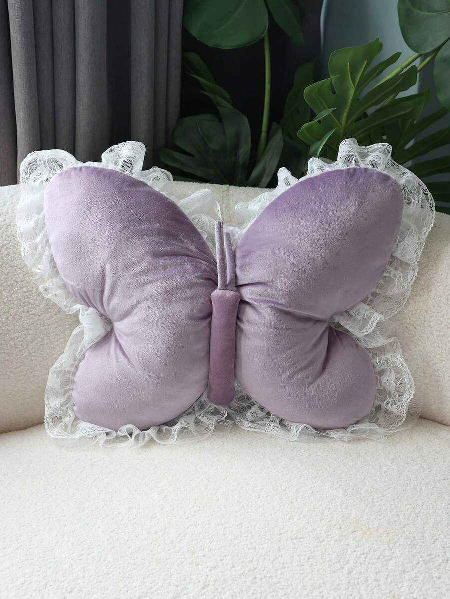 1 pieza Almohada decorativa con mariposa de encaje, suave y cómoda, decoración con ambiente femenino para sala de estar, dormitorio, dormitorio, morado - Morado - Ver 1