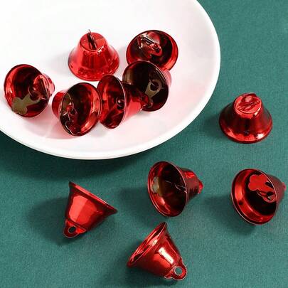 11 Stück Weihnachts-/Osterdekorations-Set, handgemachte rostige Glocken, rote, grüne, goldene Glocken, 10+1 Juteseile, vintage Metall Weihnachtsbaum Ornamente, Weihnachtsglocken, Cut Out Glocken, Neujahr, Ostern, Gartendekoration, 4cm Weihnachtsdekoration