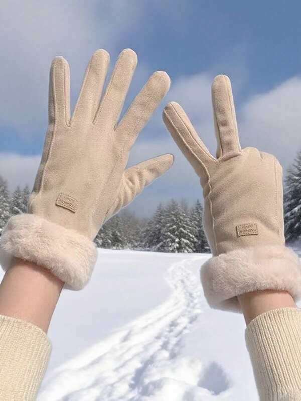 1 Pair Of Gloves Ladies Winter Padded Thickened New Students Cute Riding Cold Winter Warm Gloves