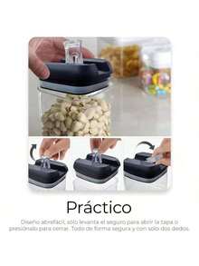 Super Calidad Almacenamiento Juego de 7 Recipientes Hérmeticos de Plástico Premium Libres de BPA para Almacenamiento de Alimentos, en 4 Tamaños con Tapas Faciles de Abrir, para Especias, Cereales y mas (Tapa Negra) - Transparente - Ver 6
