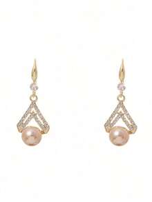 "Fashionable Minimalist Champagne Pearl Earrings, Elegant & High-End Jewelry For Women, Timeless Sophisticated Accessory For Special Occasions" - Gold - 查看 6