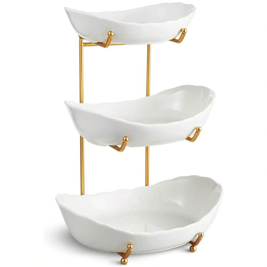 Fruit Bowl For Kitchen Counter - 3 Tier Fruit Basket With Metal Stand, Tiered Fruit Stand For Countertop, Kitchen Counter Decor, Kitchen Decor, Fruit Basket, Snack, Nuts, Cake, Dessert