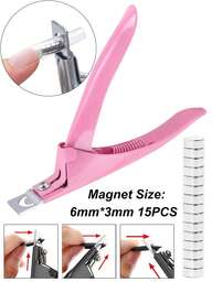 Rosa justerbar nagelklippare med 15 magneter, nageltrimmer, U-formad nagelklippare i rostfritt stål, lämplig för konstgjorda nageltippar, vasst nagelklippningsverktyg