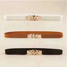 1pc Women's Stretchy Vintage Metal O-Ring Elastic Faux Leather Belt, Suitable For Pants And Dresses