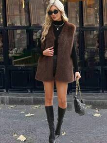 Damen Kunstfell Kurze Weste, Herbst/Winter