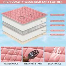 NAPPA Breathable Leather Car 5 Seat Covers Full Set Cushion Protector Perforated Air Hole Design Universal Fit Front Seats And Solid Rear 40/60 50/50 60/40 Split Bench Fit For Most Cars Interior Decoration - 黑色/粉紅色 - 查看 8