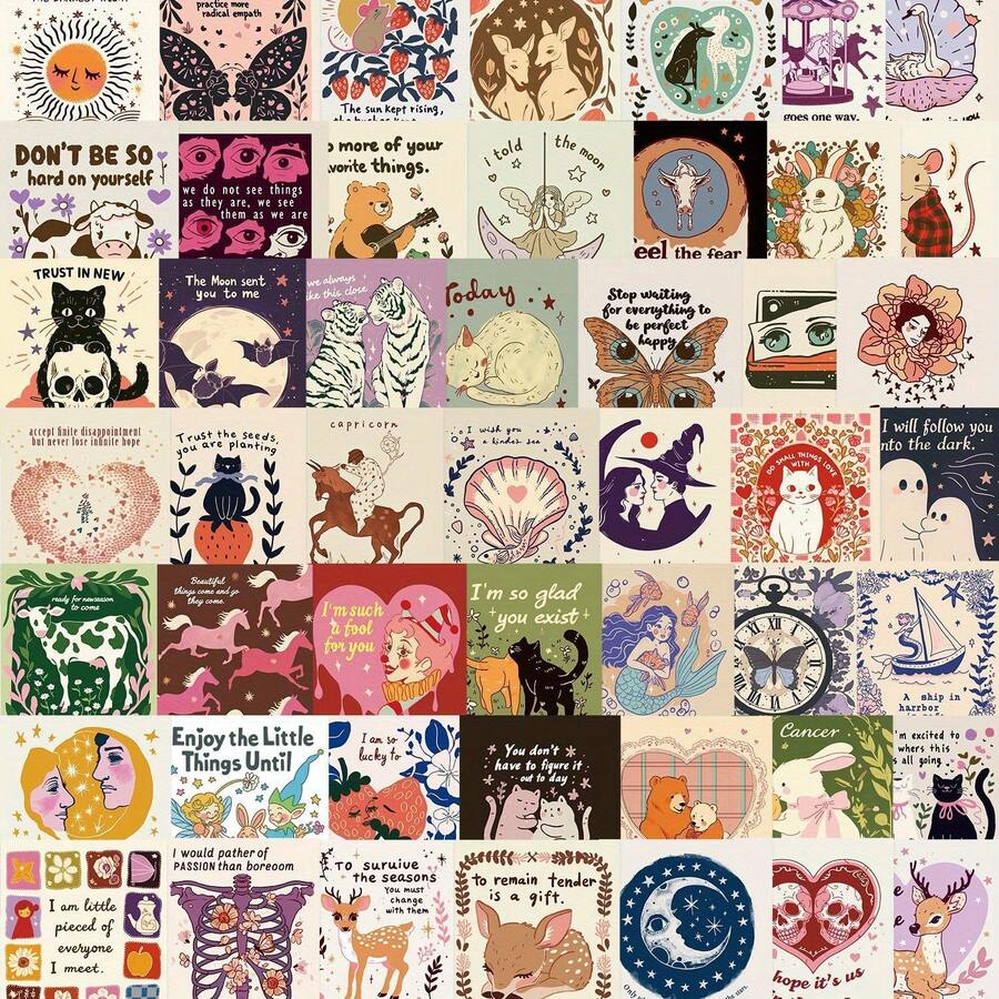 50pcs Unique And Inspirational Doodle Stickers, Suitable For Decorating Water Bottles, Helmets, Luggage, Bicycles, Skateboards, And More - Multicolor - View 1