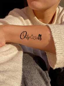 Pegatinas de tatuaje temporal impermeables, a prueba de sudor y lavables, 2 piezas de diseño de alta gama con estilo Ins de mariposa, corazón, letra R y Q, electrocardiograma, patrón de moda adecuado para uso diario de las personas