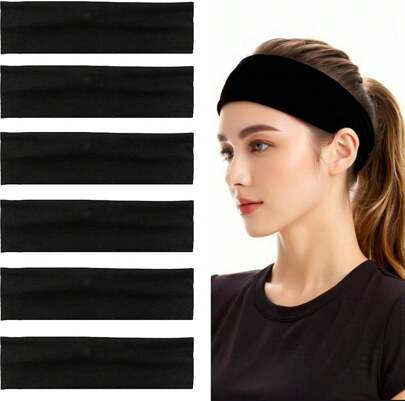 AHSMY Sports Yoga Headband For Women, 6 Pack Elastic Running Headbands, Non Slip Soft Hair Bands, Fashion Hair Wrap
