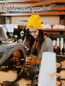 1Pc Customized Casual Knitted Hat,Personalized Hat, For Everyday Wear Winter Christmas Hat,Customized With Team, Class, Family Logo Or Name, Men And Women Beanie Ski Hat Fall Outfit,Perfect For Outdoor Activities And Everyday Wear In A Warm Unisex Style