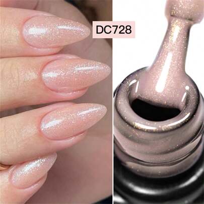 Mtssii 1 lọ sơn móng tay dạng gel nhũ 7ml, sơn móng tay dạng gel nhũ lấp lánh màu hồng nude 7ml, sơn móng tay dạng gel UV LED bán vĩnh viễn, dùng cho cả làm móng tay, làm móng tại tiệm và đồ dùng làm móng tại nhà