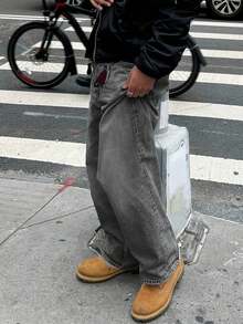 青少年男孩休闲宽松阔腿牛仔裤 - 灰色 - 查看 2