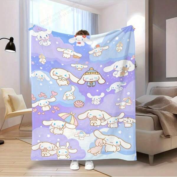 Sanrio 1 pieza Manta de franela de Cinnamon Roll de Sanrio, versátil para todas las estaciones, suave y ligera, manta de viaje multiusos, manta para sofá, envoltura para oficina y hogar, manta de cama y viaje - Manta decorativa y multiusos única para todas las estaciones - Lavable a máquina