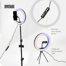 Aro Luz Led Profesional Con Tripie De Pedestal Telescopico Altura Hasta 210cm Portatil En Estuche Y Tripie De Mesa Para Maquillaje, Ideal Para Maquillistas, Creadores De Video, Fotografia, Contenido - Blanco y Negro - Ver 8