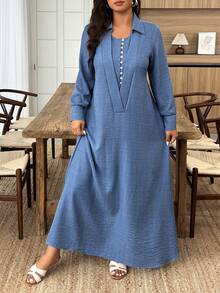 Đầm dài UrbanChic cạp chun hai lớp, dáng suông rộng, thích hợp cho mùa tựu trường, đi chơi, phong cách lãng mạn ngày lễ, trang phục mùa hè, đám cưới & sự kiện, trang phục đi nghỉ mát, trang phục cỡ lớn cho phụ nữ, trang phục đi biển cho phụ nữ cỡ lớn, trang phục nghỉ xuân thanh lịch - Màu xanh lam - Xem 4