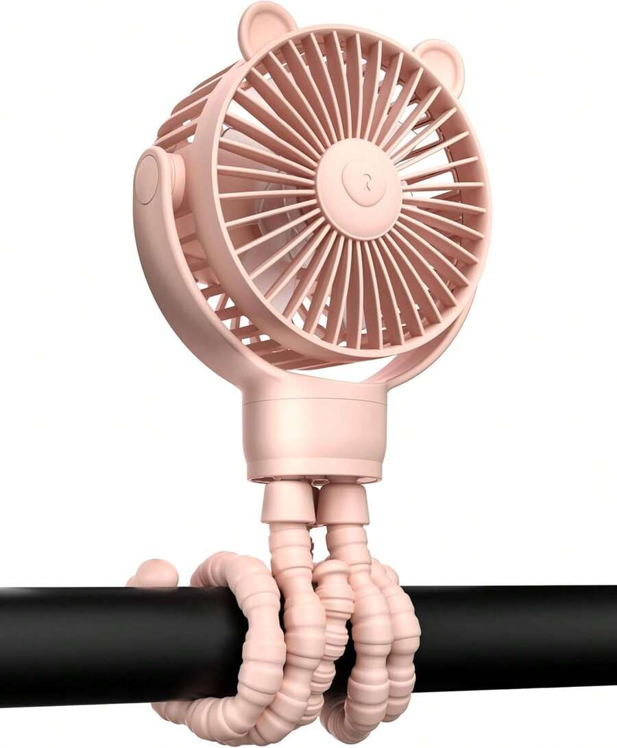 Ventilador para cochecito de bebé GOTOTO, ventilador portátil recargable con batería de 2000 mAh, 3 velocidades de viento, rotación de 360 grados, nivel de ruido ultra bajo, mini ventilador para tu bebé - Rosa - Ver 1