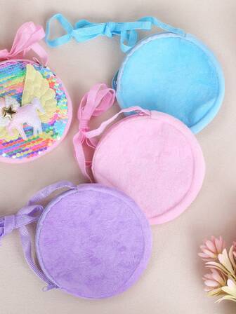 Round Shiny Glitter Crossbody Bag, Princess Unicorn Crossbody Bag, New Year Gift, Unicorn Sequin Reversible Coin Purse, Perfect For Dressing Up, Everyday Outfits, Gifts For Easter, Halloween, Birthdays, Christmas, Parties, And Small Gifts For Friends.