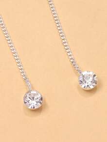 1pc Fashionable Silver Metal Chain Lip Stud, Rhinestone Tassel Face Jewelry, Gothic Style Accessory - Silver - View 10