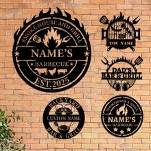 1pc Customized Metal Barbecue Nameplate, Personalized Outdoor Grill Decor Plate, Engraved Plaque For Grandpa Gift, Custom Metal Wall Art For Backyard - Black - View 1