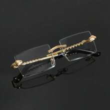 1 Pair Of Men's Rimless Glasses - Gold-Edged Transparent Lenses, Suitable For Daily And Formal Wear - Modern Simple Luxury Accessories - gương trơn không khung - Xem 5