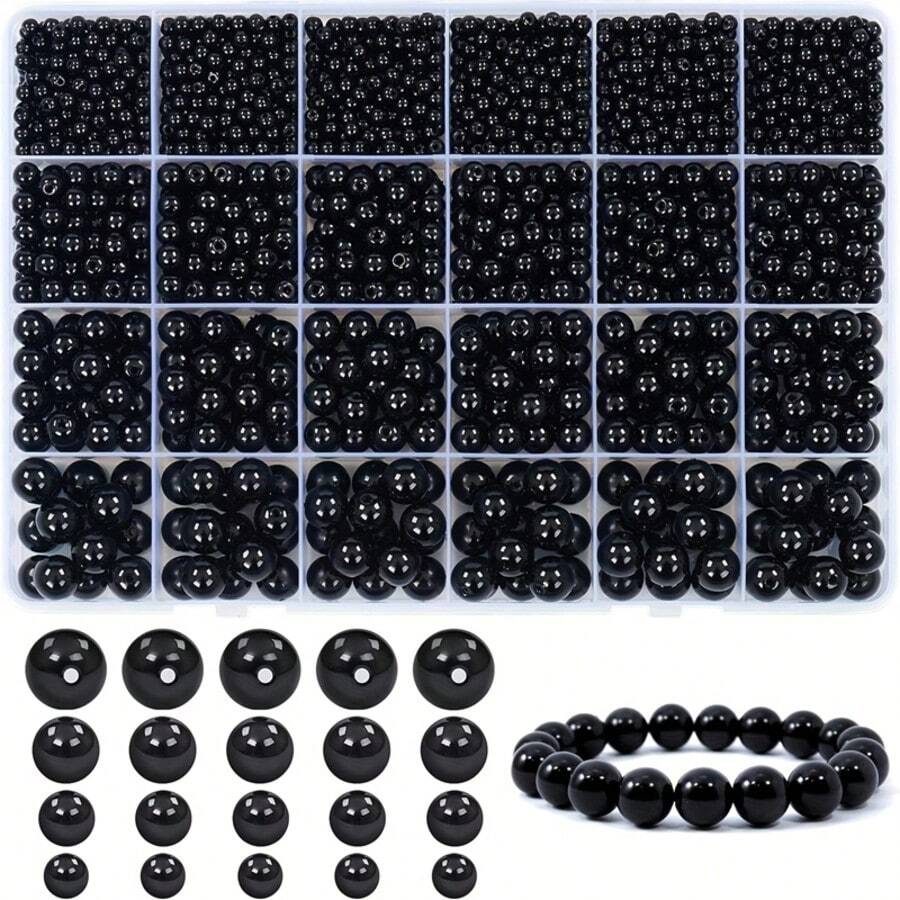 Approx. 100pcs/1890pcs Black Acrylic Handmade Jewelry Making Kit, For DIY Bracelet, Necklace, Earring, Craft Making