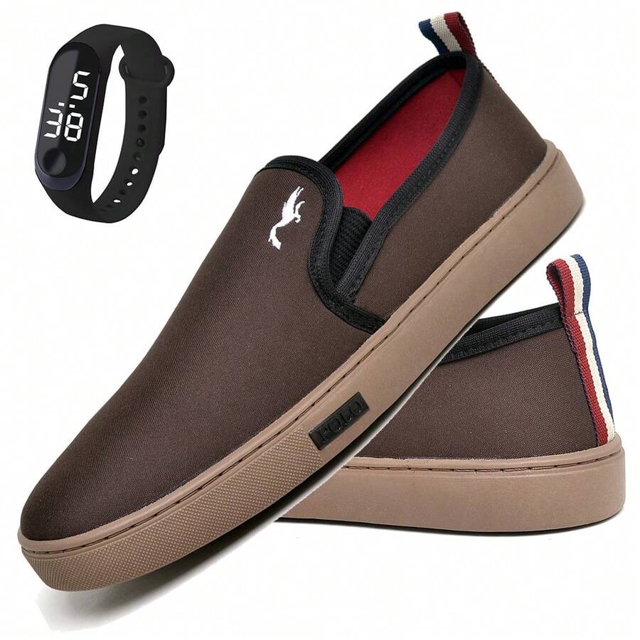 Sapatênis Masculino Casual Slip On Moderno Confortável em Lona com Relógio Digital do 37 ao 46